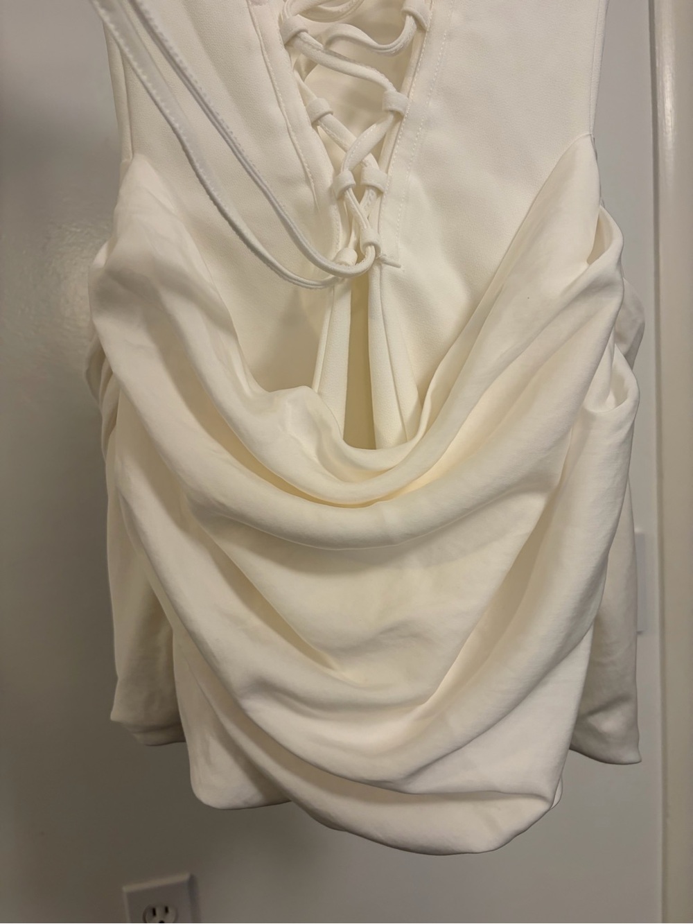 Cream Draped Mini Dress with Structured Bodice - Picture 6 of 10